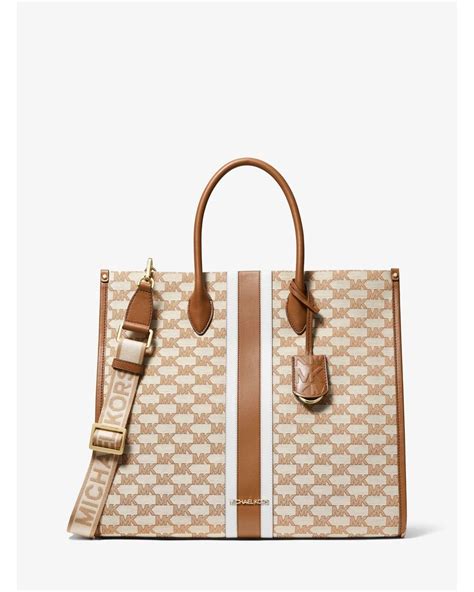 michael kors mirella large striped logo jacquard tote bag|Michael Kors Mirella Large Striped Logo Jacquard Tote Bag.